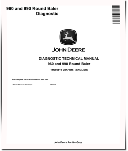 John Deere 960 and 990 Round Balers Diagnostic Manual (TM300519)