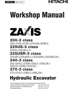 Hitachi Zaxis 200-3,210-3, 225-3, 240-3, 250-3, 270-3,280-3 Series Excavator Workshop Service Manual