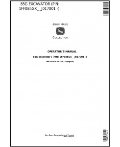 OMT337610 - John Deere 85G (PIN: 1FF085GX_ _J017001 -) (FT4) Excavator Operator's Manual