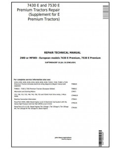 SUPTM8042EP - John Deere Tractors 7430E, 7530E Premium (European) Supplement for Repair Technical Manual