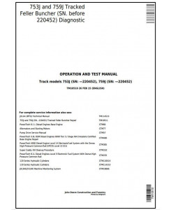 TM10510 - John Deere 753J, 759J (SN.-220452) Tracked Feller Buncher Diagnostic & Test Service Manual