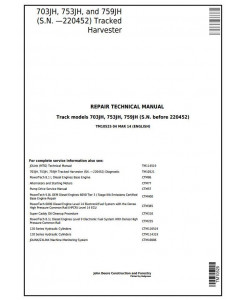TM10525 - John Deere 703JH, 753JH, 759JH (SN.-220452) Tracked Harvester Service Repair Technical Manual