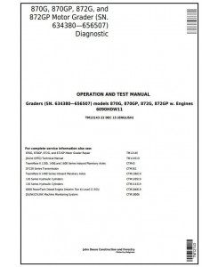 TM12143 - John Deere 870G, 870GP, 872G, 872GP (SN.634380-656507) Motor Grader Diagnostic Service Manual