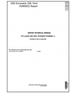 TM12888 - John Deere 50G (SN. from H280001) Compact Excavator Service Repair Technical Manual
