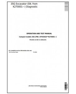 TM12891 - John Deere 35G (SN.K270001—) Compact Excavator Diagnostic, Operation & Test Service Manual