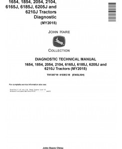 John Deere 6165J(6J-1654), 6185J(6J-1854), 6205J(6J-2054), 6210J(6J-2104) Tractors Diagnostic Manual (TM135719)