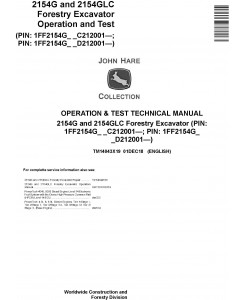 John Deere 2154G, 2154GLC (SN.C212001-, D212001-) Forestry Excavator Diagnostic Manual (TM14043X19)