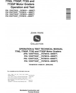 John Deere 770G, 770GP, 772G, 772GP (SN.F678818-680877) Motor Graders Diagnostic Manual (TM14070X19)