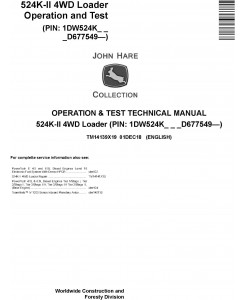 John Deere 524K-II (SN. D677549-) 4WD Loader Operation & Test Technical Service Manual (TM14139X19)