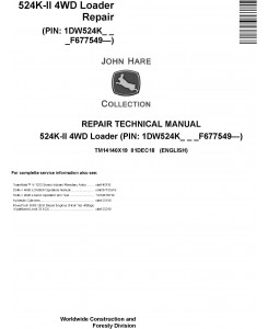 John Deere 524K-II (SN. F677549-) 4WD Loader Repair Technical Service Manual (TM14140X19)