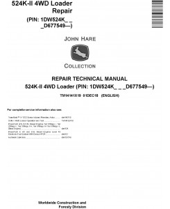 John Deere 524K-II (SN. D677549-) 4WD Loader Repair Technical Service Manual (TM14141X19)