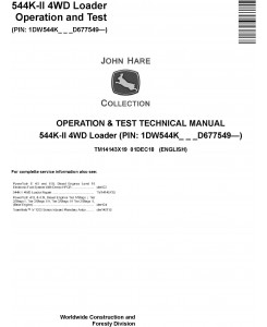 John Deere 544K-II (SN. D677549-) 4WD Loader Operation & Test Technical Service Manual (TM14143X19)