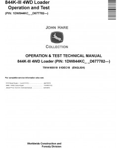 John Deere 844K-III (SN. D677782-) 4WD Loader Operation & Test Technical Service Manual (TM14160X19)