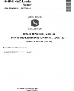 John Deere 844K-III (SN. D677782-) 4WD Loader Repair Technical Service Manual (TM14161X19)