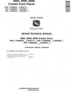 John Deere 450K, 550K, 650K (SN.F305399-) Crawler Dozer Repair Technical Service Manual (TM14163X19)