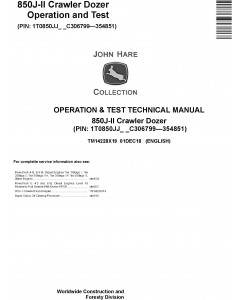 John Deere 850J-II (SN. C306799-354851) Crawler Dozer Operation & Test Technical Manual (TM14228X19)