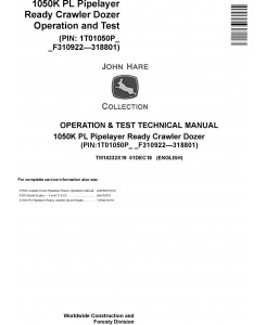 John Deere 1050K PL (SN.F310922-318801) Pipelayer Ready Crawler Dozer Diagnostic Manual (TM14232X19)