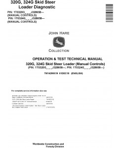 John Deere 320G, 324G Skid Steer Loader w.Manual Controls Operation & Test Service Manual (TM14299X19)