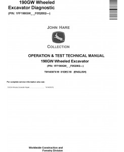 John Deere 190GW Wheeled Excavator Operation & Test Technical Manual (TM14307X19)