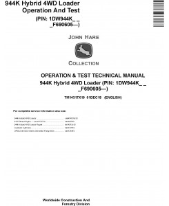 John Deere 944K Hybrid 4WD Loader (SN.F690605-) Operation&Test Technical Service Manual (TM14317X19)