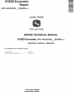 John Deere E18ZS Excavator Repair Technical Manual (TM14362X19)