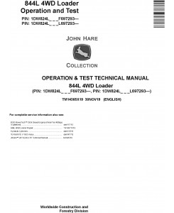 John Deere 844L 4WD Loader Operation & Test Technical Manual (TM14365X19)