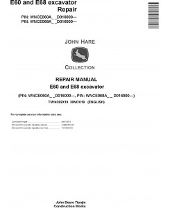 John Deere E60 and E68 excavator Repair Manual (TM14382X19)