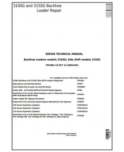 TM1884 - John Deere Backhoe Loaders 310SG, 315SG Side Shift Loaders Service Repair Technical Manual