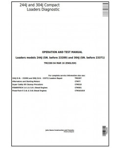 TM2206 - John Deere 244J (SN:-23289) , 304J (SN:-23371) Compact Loader Diagnostic&Test Service Manual