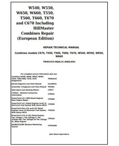 TM401519 - John Deere W540, W550, W650, W660, T550, T560, T660, T670, C670 Combines Service Repair Manual