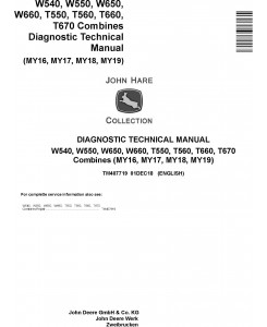 John Deere W540 W550 W650 W660, T550 T560 T660 T670 Combines Diagnostic Technical Manual (TM407719)