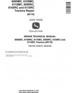 John Deere 6095MC, 6095RC, 6105MC, 6105RC, 6115MC, 6115RC Tractor Repair Technical Manual (TM411019)