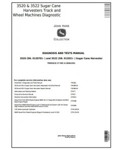 TM802619 - John Deere 3520, 3522 (SN.0120701-) Track & Wheel Sugar Cane Harvesters Diagnostic Manual