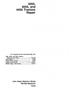 TM1458 - John Deere 4055, 4255, 4455 Tractors Service Repair Technical Manual