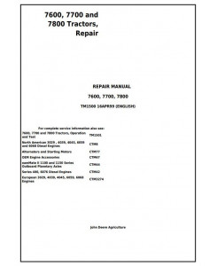TM1500 - John Deere 7600, 7700 and 7800 , 2WD or MFWD Tractors Service Repair Technical Manual