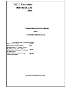 TM1663 - John Deere 200LC Excavator Diagnostic, Operation and Test Service Manual