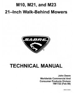 Sabre M10, M21, M23 Walk-Behind Mowers Technical Service Manual (tm1722)