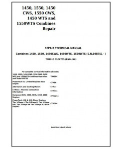TM4910 - John Deere 1450, 1550, 1450CWS, 1550CWS, 1450WTS and 1550WTS Combines Repair Service Manual