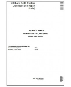 TM8208 - John Deere 5303 And 5403 India Tractors Diagnostic and Repair Technical Manual