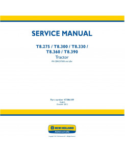 New Holland T8.275, T8.300, T8.330, T8.360, T8.390 (PIN. ZBRC07000 and after) Tractor Service Manual