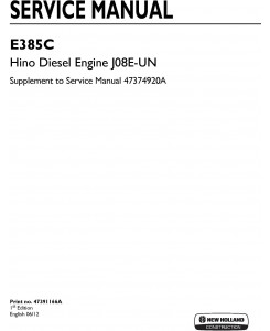 New Holland Hino Diesel Engine J08E-UN for E385C Crawler Excavator Service Manual Supplement