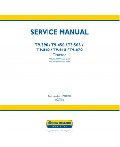 New Holland T9.390, T9.450, T9.505, T9.560, T9.615, T9.670 Tractor Service Manual
