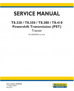 New Holland T8.320, T8.350, T8.380, T8.410, T8.435 Tractor w.PS Transmission Service Manual (USA)