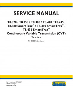 New Holland T8.320 T8.350 T8.380, T8.410, T8.435 and SmartTrax Tractor w.CVT Complete Service Manual