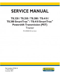 New Holland T8.320, T8.350, T8.380, T8.410 and SmartTrax Tractor w.PST Complete Service Manual (USA)