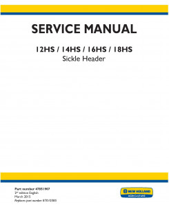 New Holland 12HS, 14HS, 16HS, 18HS Sickle Header Service Manual