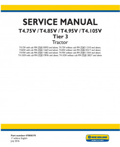New Holland T4.75V, T4.85V, T4.95V, T4.105V Tier 3 Tractor Complete Service Manual (North America)