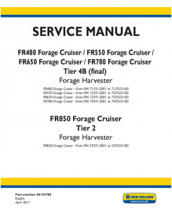 New Holland FR480, FR550, FR650, FR780, FR850 Forage Cruiser - Forage Harvester Service Manual (USA)