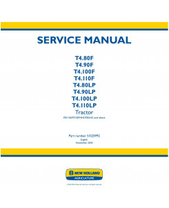 New Holland T4.80F/LP, T4.90F/LP, T4.100F/LP, T4.110F/LP Tractor Tier4A & Stage IIIB Service Manual