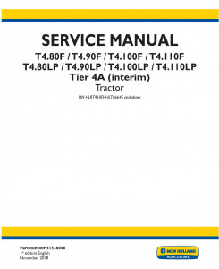 New Holland T4.80F/LP, T4.90F/LP, T4.100F/LP, T4.110F/LP Tier4A interim Tractor Service Manual (USA)